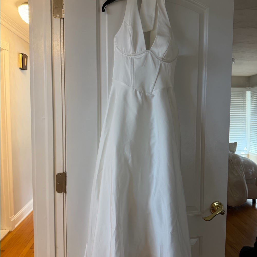 Windsor White Lace-Up Halter Dress